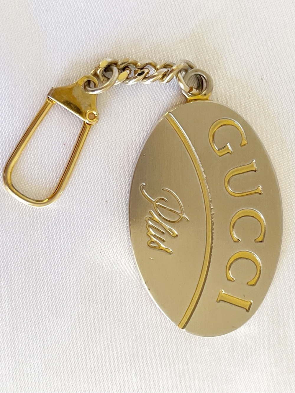 GUCCI Plus Logo Plate Keychain Bag Charm Silver X Gold Vintage